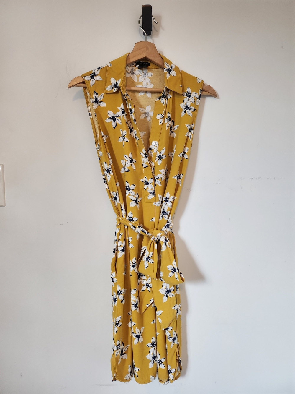 Ann Taylor Factory Mustard Floral Sleeveless Wrap Dress